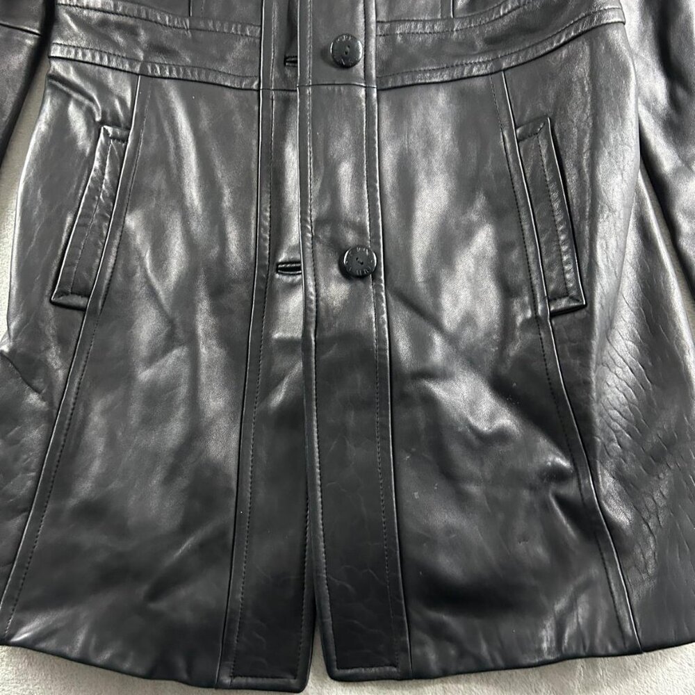 Jones New York Women Leather Jacket Size Large Long Sleeve Button Black - Picture 2 of 5
